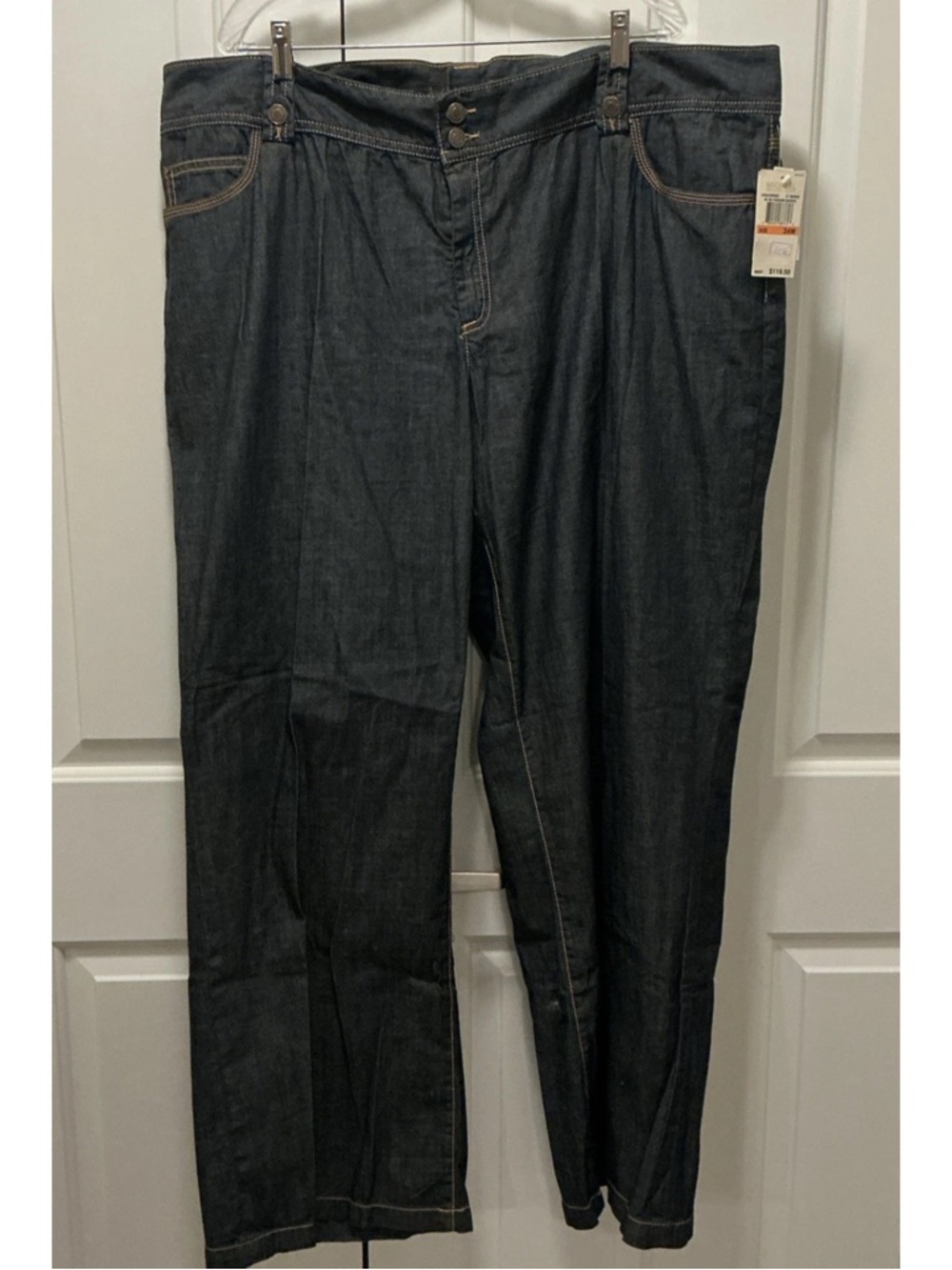 Michael Kors Indigo Denim Jeans Low Rise/Wide Leg Stitching Gold MK 24W NWTs
